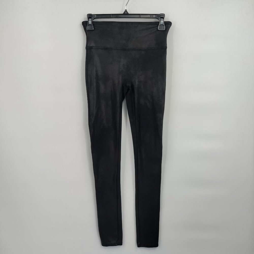 Spanx Faux Leather Leggings Mid-Rise Stretch Shaping Pants Medium Womens Black